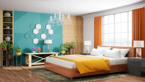 Bedroom interior. Bed. 3d illustration Stock Footage 167561524