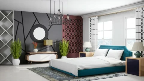 Bedroom interior. Bed. 3d illustration Stock Footage 167561525