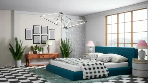 Bedroom interior. Bed. 3d illustration Stock Footage 167561532