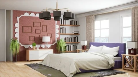 Bedroom interior. Bed. 3d illustration Stock Footage 167561667
