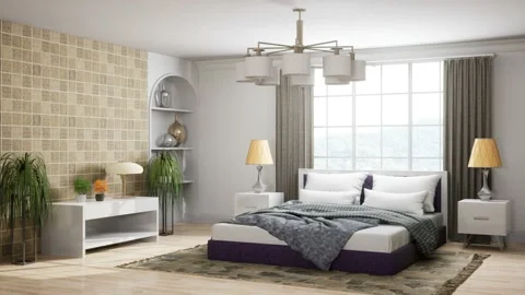 Bedroom interior. Bed. 3d illustration Stock Footage 167561796