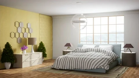 Bedroom interior. Bed. 3d illustration Stock Footage 167561802