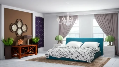 Bedroom interior. Bed. 3d illustration Stock Footage 167561922