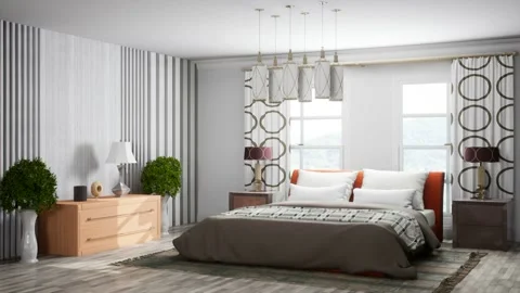 Bedroom interior. Bed. 3d illustration Stock Footage 167561935