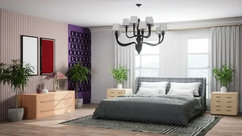 Bedroom interior. Bed. 3d illustration Stock Footage 167562004