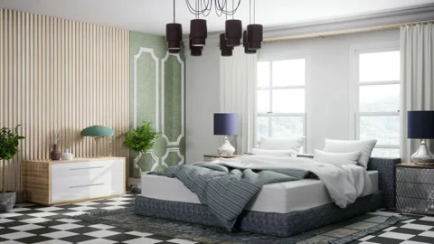 Bedroom interior. Bed. 3d illustration Stock Footage 167562011
