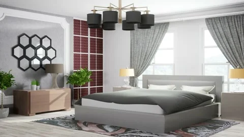 Bedroom interior. Bed. 3d illustration Stock Footage 167562013