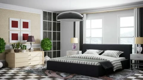 Bedroom interior. Bed. 3d illustration Stock Footage 167562014