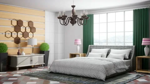 Bedroom interior. Bed. 3d illustration Stock Footage 167562058