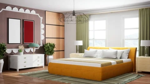 Bedroom interior. Bed. 3d illustration Stock Footage 167562065