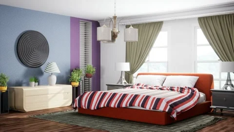 Bedroom interior. Bed. 3d illustration Stock Footage 167562101