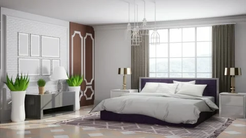 Bedroom interior. Bed. 3d illustration Stock Footage 167562113