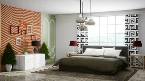 Bedroom interior. Bed. 3d illustration Stock Footage 167562151