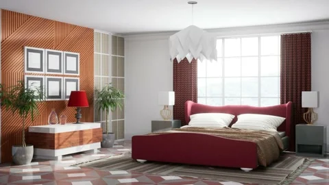 Bedroom interior. Bed. 3d illustration Stock Footage 167562169