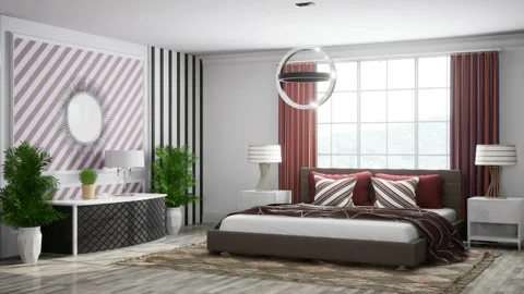 Bedroom interior. Bed. 3d illustration Stock Footage 167562232