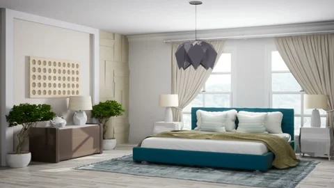 Bedroom interior. Bed. 3d illustration Stock Footage 167562239