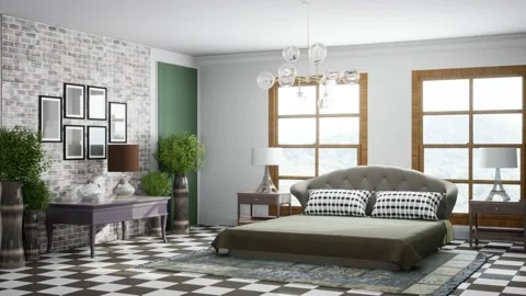 Bedroom interior. Bed. 3d illustration Stock Footage 167562257