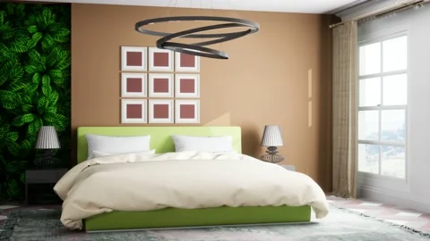Bedroom interior. Bed. 3d illustration Stock Footage 168353021