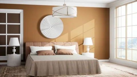 Bedroom interior. Bed. 3d illustration Stock Footage 168353023