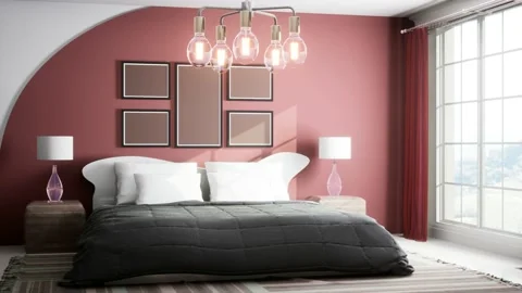 Bedroom interior. Bed. 3d illustration Stock Footage 168353024