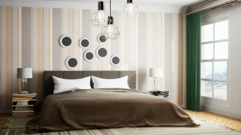 Bedroom interior. Bed. 3d illustration Stock Footage 168353110