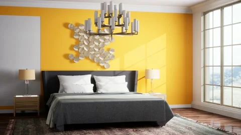 Bedroom interior. Bed. 3d illustration Stock Footage 168353221