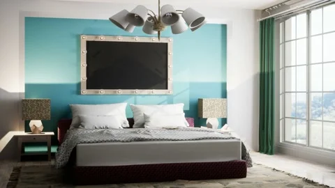 Bedroom interior. Bed. 3d illustration Stock Footage 168353277