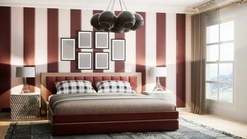 Bedroom interior. Bed. 3d illustration Stock Footage 168353281
