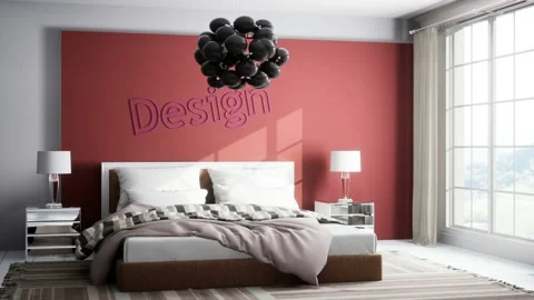 Bedroom interior. Bed. 3d illustration Stock Footage 168353284