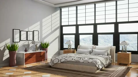 Bedroom interior. Bed. 3d illustration Stock Footage 169126791