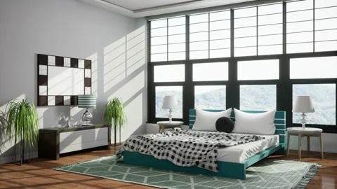 Bedroom interior. Bed. 3d illustration Stock Footage 169126793