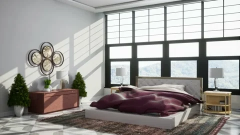 Bedroom interior. Bed. 3d illustration Stock Footage 169126795