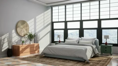 Bedroom interior. Bed. 3d illustration Stock Footage 169126908