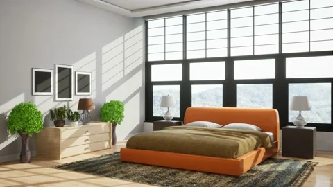 Bedroom interior. Bed. 3d illustration Stock Footage 169126909