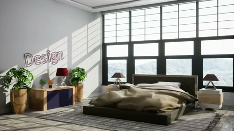 Bedroom interior. Bed. 3d illustration Stock Footage 169126911