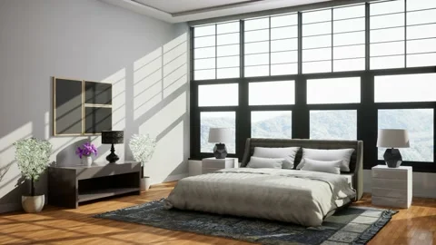 Bedroom interior. Bed. 3d illustration Stock Footage 169126916