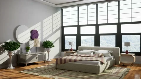 Bedroom interior. Bed. 3d illustration Stock Footage 169126918