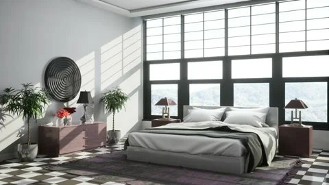 Bedroom interior. Bed. 3d illustration Stock Footage 169126928