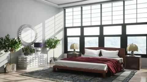 Bedroom interior. Bed. 3d illustration Stock Footage 169126938