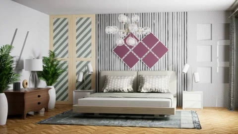 Bedroom interior. Bed. 3d illustration Stock Footage 169286922