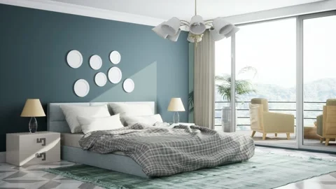 Bedroom interior. Bed. 3d illustration Stock Footage 169403425