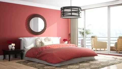 Bedroom interior. Bed. 3d illustration Stock Footage 169403585