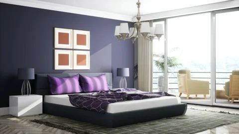 Bedroom interior. Bed. 3d illustration Stock Footage 169403620
