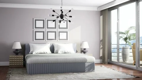 Bedroom interior. Bed. 3d illustration Stock Footage 169403665