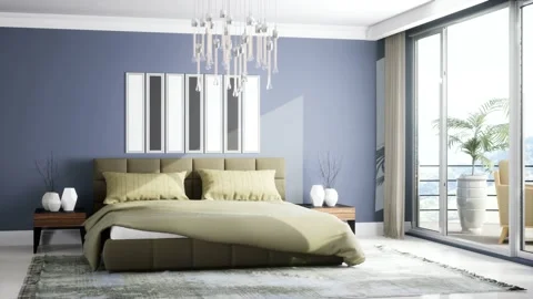 Bedroom interior. Bed. 3d illustration Stock Footage 169403679