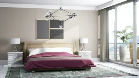 Bedroom interior. Bed. 3d illustration Stock Footage 169403694