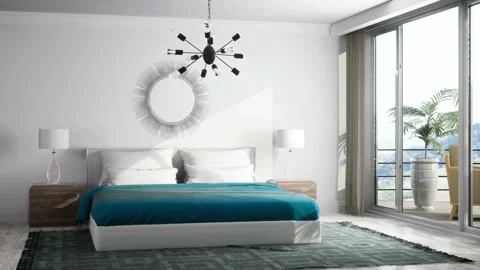 Bedroom interior. Bed. 3d illustration Stock Footage 169403696