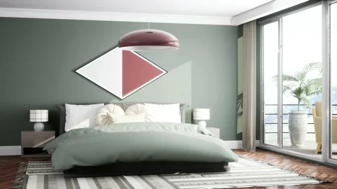 Bedroom interior. Bed. 3d illustration Stock Footage 169403742