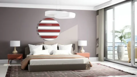 Bedroom interior. Bed. 3d illustration Stock Footage 169403785
