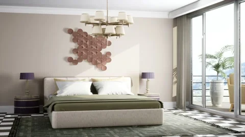 Bedroom interior. Bed. 3d illustration Stock Footage 169403841